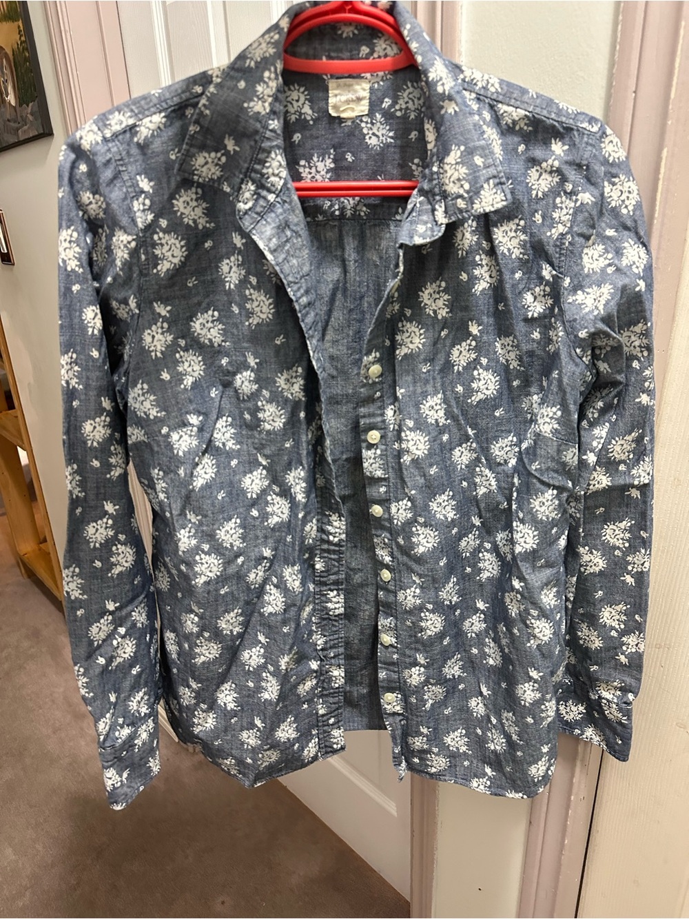 J.Crew Floral Chambray Button-Up Shirt Women’s Size SP Blue White Cotton